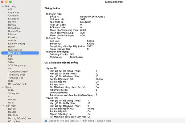 kiểm tra tình trạng pin macbook cũ